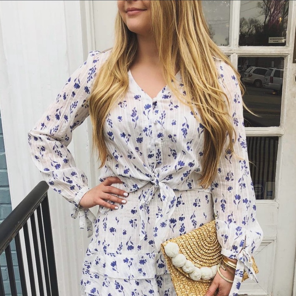 NWOT Parker Linen Blue Floral Tie Top $268
